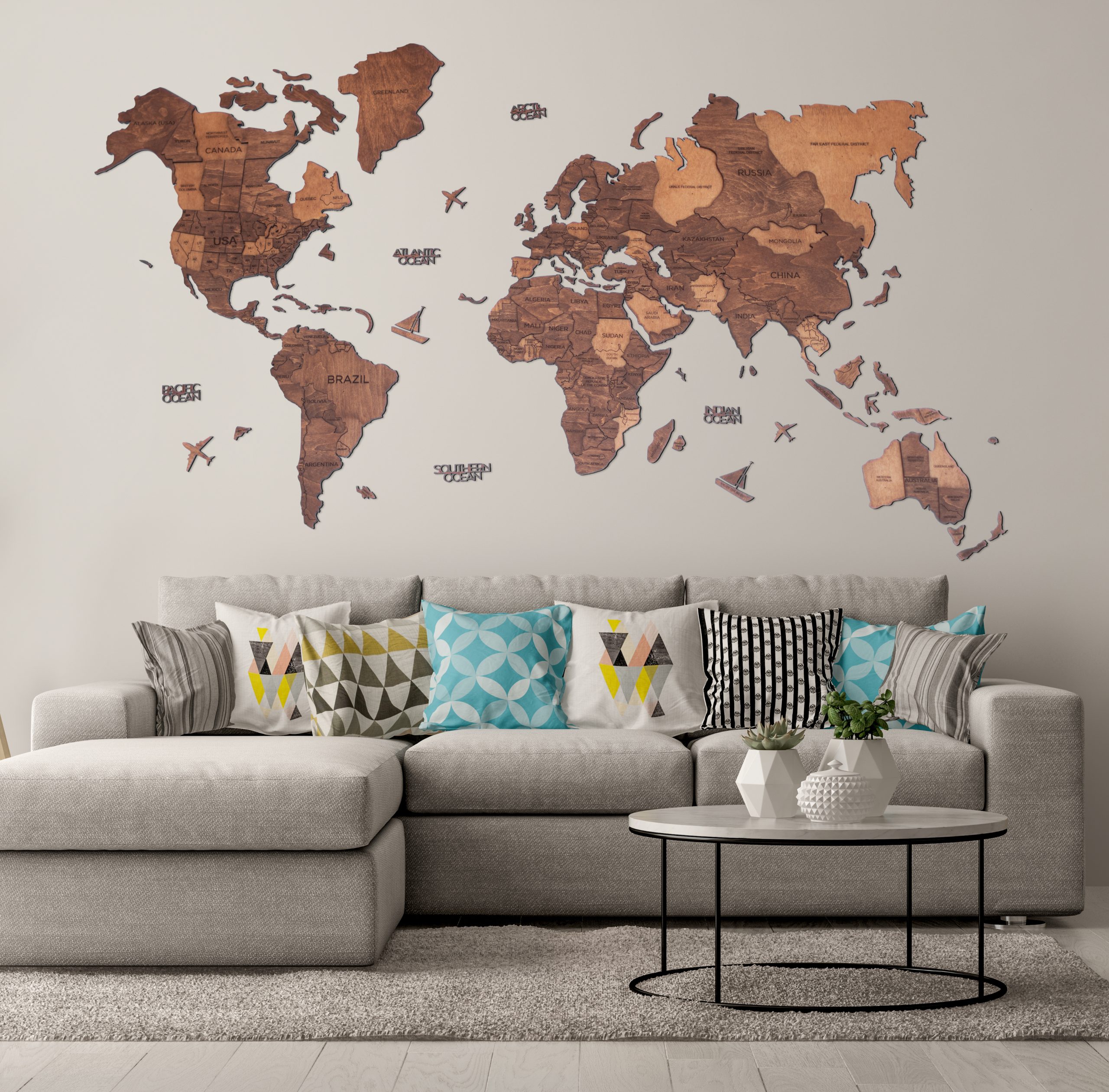 Décoration Murale  Carte du monde en bois 3D Multicolor M (100