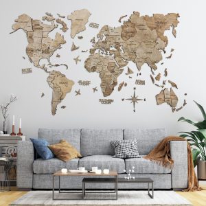 CARTE DU MONDE EN BOIS 3D - MULTICOLORE