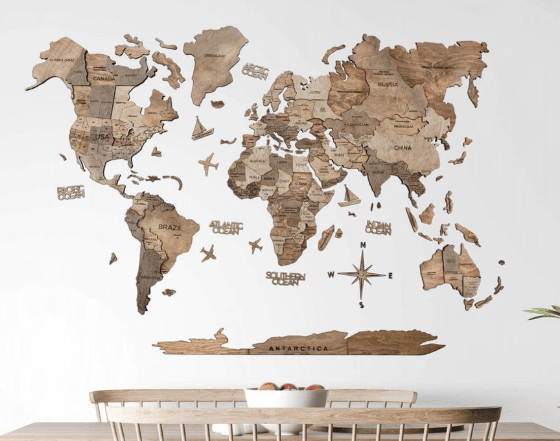 Carte du monde en bois 3D Terra XL (200x120cm) » Enjoy The Wood ▷ Cartes en  bois artisanales